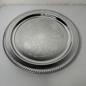 Vintage Shelton-Ware NYC 14.5" Etched Silver Chrome Serving Tray Gadroon Edge